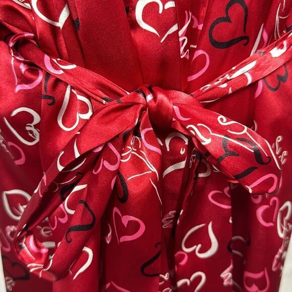 Morgan Taylor Intimates Womens Robe Red Hearts Belted Satin Lounge Sleepwear - Picture 8 of 16